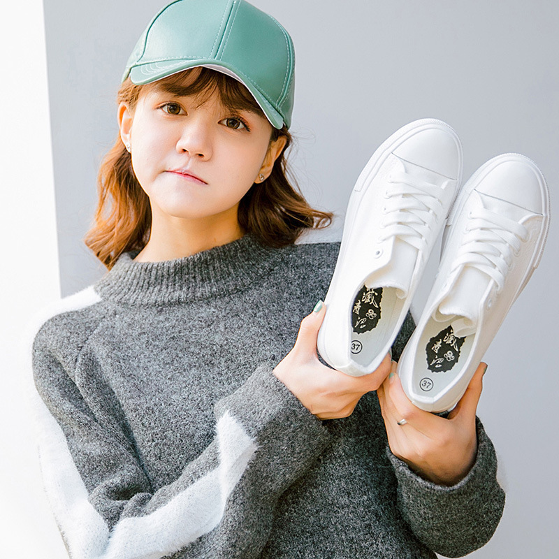 White Woman Casual Shoes Spring Autumn Female Canvas Shoes Thick Bottom Lace Up Ladies Flats Fashion High Quality Footwear Y200801