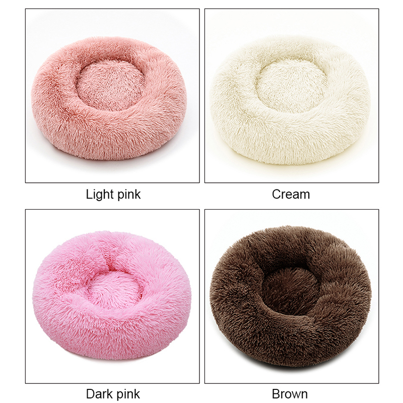 Pet Beds Donut Round Dog Bed Soft Plush Fluffy Cat Cushion Anti-Slip Machine Washable Self-Warming for Puppy Small Medium Large 201126