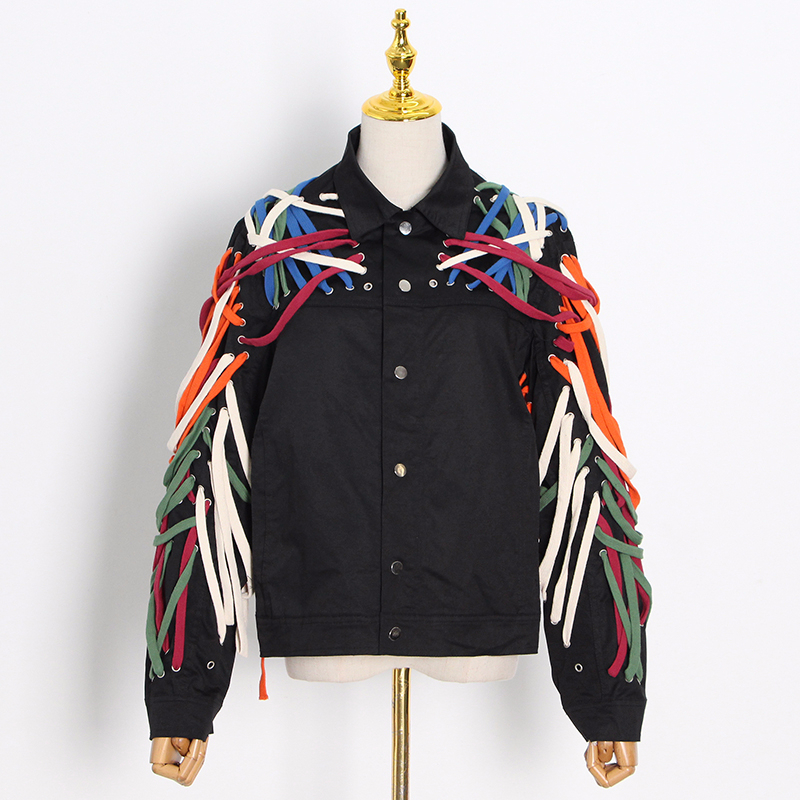 TWOTWINSTYLE Cross Bandage Casual Jacket For Women Lapel Long Sleeve Lace Up Loose Black Coat Female Fall Fashion New Tide 201126