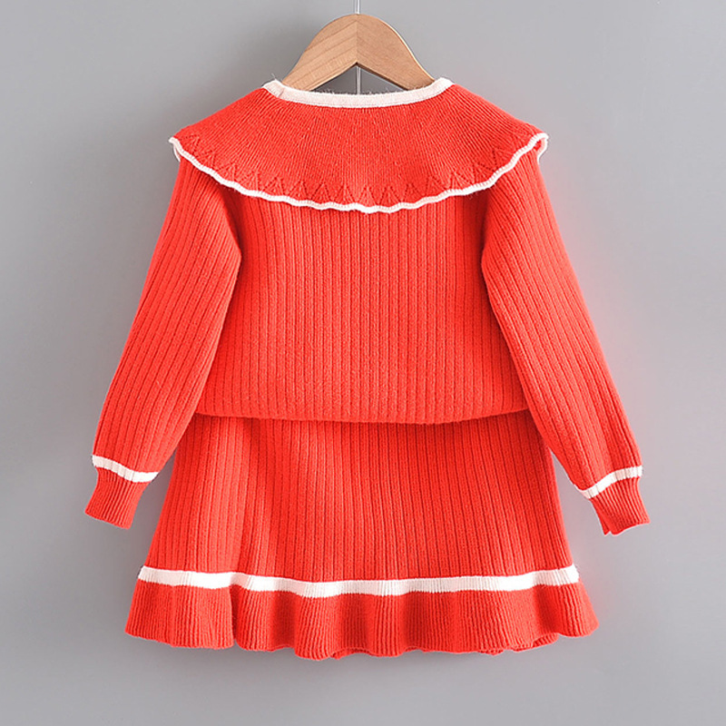 Winter girls doll collar sweater 2 pcs suit 2020 winter baby girl clothes children's sweater for girls autumn suitX1019