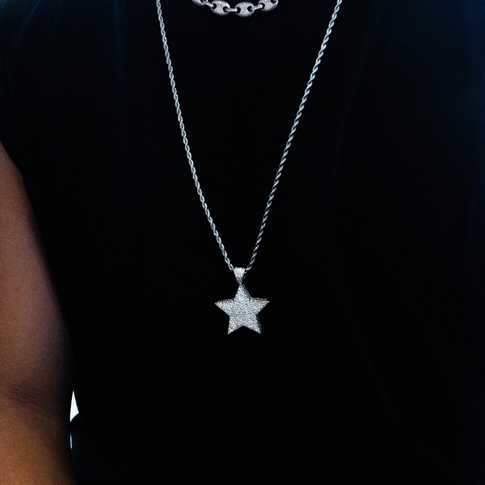 Hip Hop Shining Full Zircon Star Pendant Necklace Gold Plated Bling Mens Necklace Rap Jewelry Gold/Silver