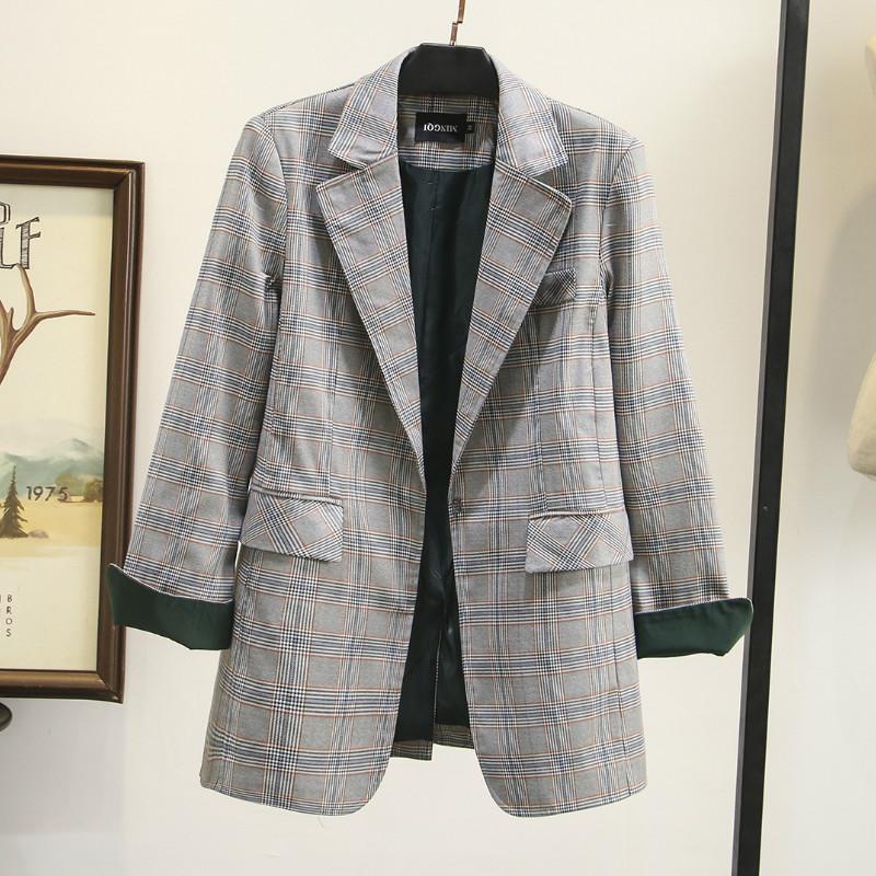 Ladies jacket small suit 2020 new autumn slim check long-sleeved women's suit jacket Female long office blazer high quality
Ladies jacket small suit 2020 new autumn slim check long-sleeved women's suit jacket Female long office blazer high quality