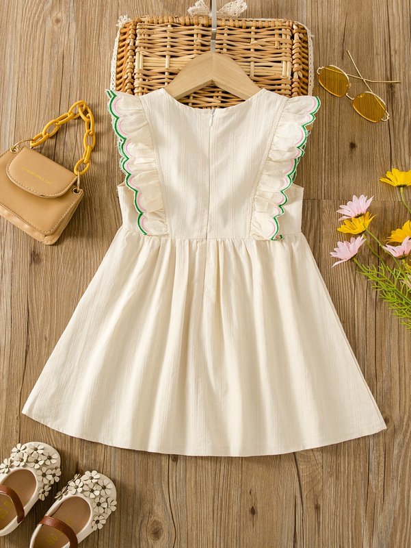 Toddler Girls Peacock Embroidery Scallop Trim Dress SHE R250424