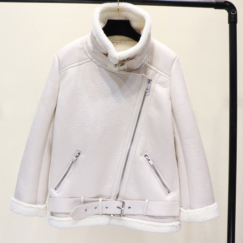 Ailegogo Winter Coats Women Thickness Faux Leather Fur Sheepskin Female Fur Leather Jacket Outwear Casaco Feminino 201224