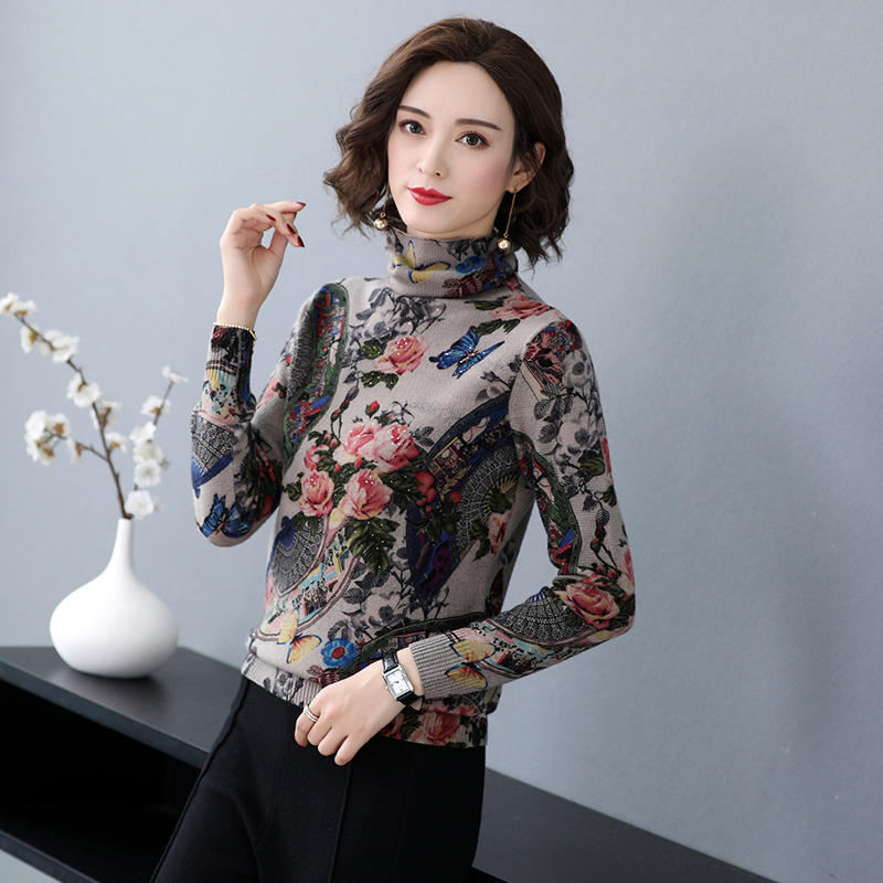 YISU turtleneck sweater women Long sleeve warm pullover fashion Chinese style Printed sweater jumper tops Knitted sweaters women 201224