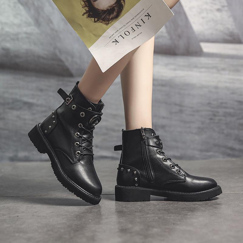 Black Boots Women's British-Style Spring And Autumn New Style Cross-tied Ankle Boots Flat Handsome Short Rivets, Black loftex
Black Boots Women's British-Style Spring And Autumn New Style Cross-tied Ankle Boots Flat Handsome Short Rivets, Black loftex
