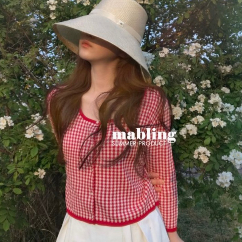 Red Mini Plaid Thin Sweater Women Single Breasted Knitted Short Cardigan Casual Spring Long Sleeve Round Collar 201029