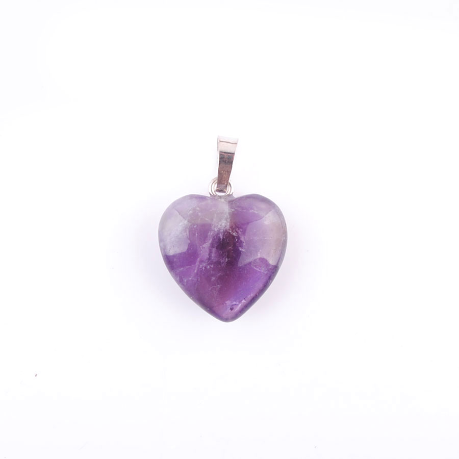 WOJIAER Love Heart Silver Plated Reiki Chakra Pendant Jewelry Natural Tigers Eye Agate Amethyst Gem Stone Bead BN345