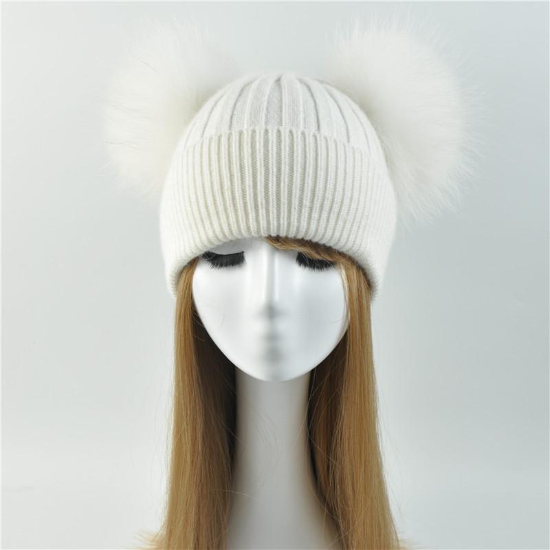 Hat Women Winter Caps Knitted Wool Hats Girls Female Two Beanie Hat