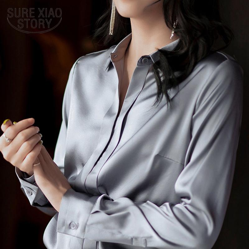 Spring Autumn Grey Silk Satin Shirt Women Casual Long Sleeve Single Breasted Women Blouse Solid Vintage Ladies Clothing 12283, Silver gray
Spring Autumn Grey Silk Satin Shirt Women Casual Long Sleeve Single Breasted Women Blouse Solid Vintage Ladies Clothing 12283, Silver gray