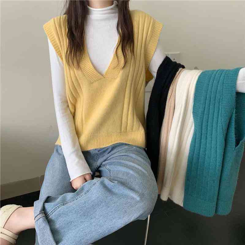 Woman Sweaters Pull Hiver Autumn V-neck Knitted Vest Sleeveless Sweater Top Femme Chandails, White;black
Woman Sweaters Pull Hiver Autumn V-neck Knitted Vest Sleeveless Sweater Top Femme Chandails, White;black