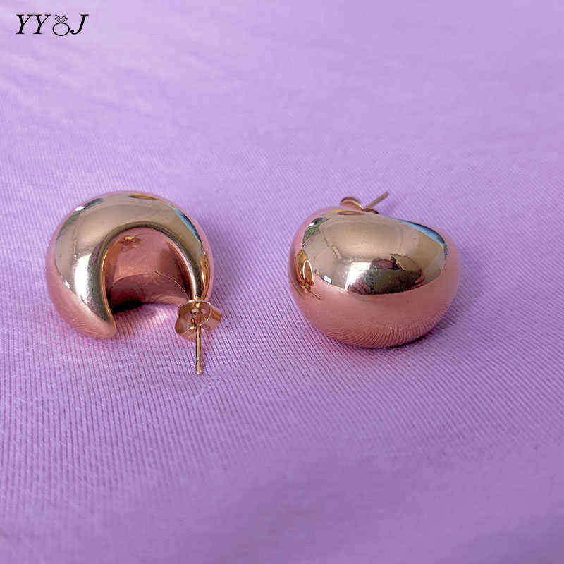 Half moon sphere thick chunky gold hoop earring stainless steel for women chic vintage empty lightweight earring 220108