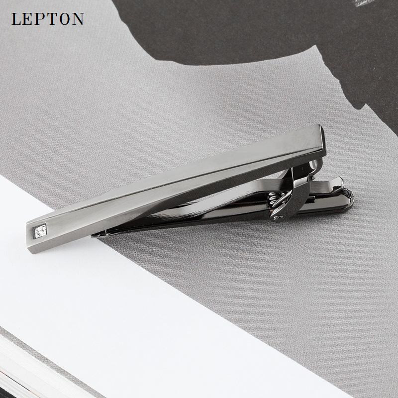 Lepton Classic Business Square Black Brush Mens Cufflinks Tie Clips Set High Quality Necktie Pin Tie Bars Clip Clasp Drop Ship 201106