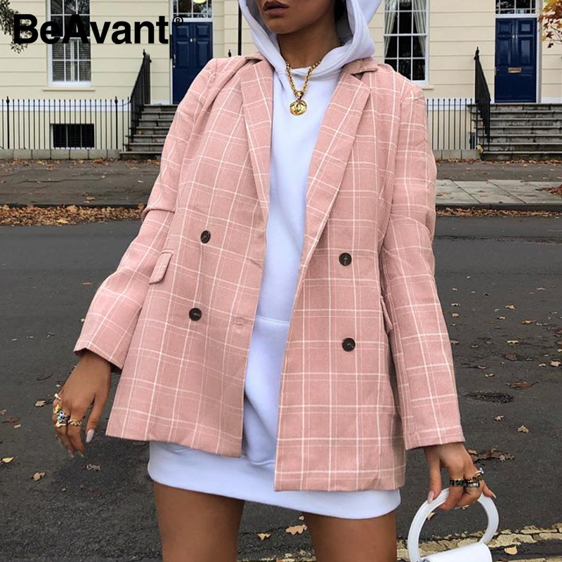 BeAvant Streetwear Pink Fashion Blazer Pants Women Spring Autumn Long Sleeve Blazer Coat Elegant Female Office Blazer Bottom T200828