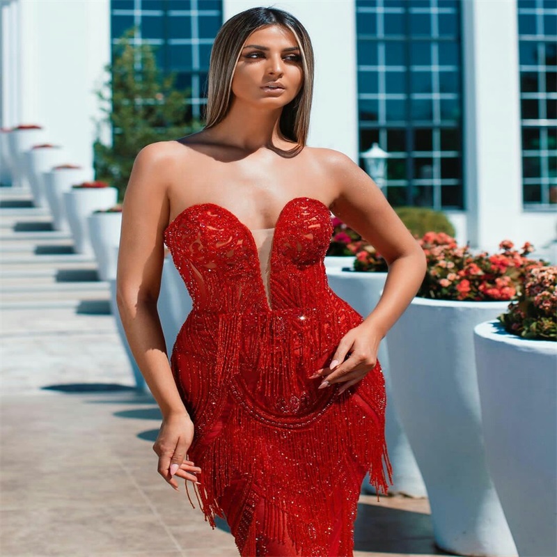 Red Luxury Evening Dresses Glitter Bling Sequins Beading Mermaid Prom Dresses Custom Made Sexy Sweetheart Amazing Pageant Gown