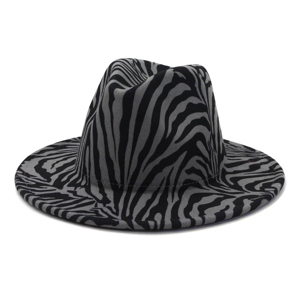 fashion Zebra Pattern Artificial Wool Felt Fedora Hats Fashion Women Men Large Brim Jazz Party Cap Panama Style Cowboy Hat