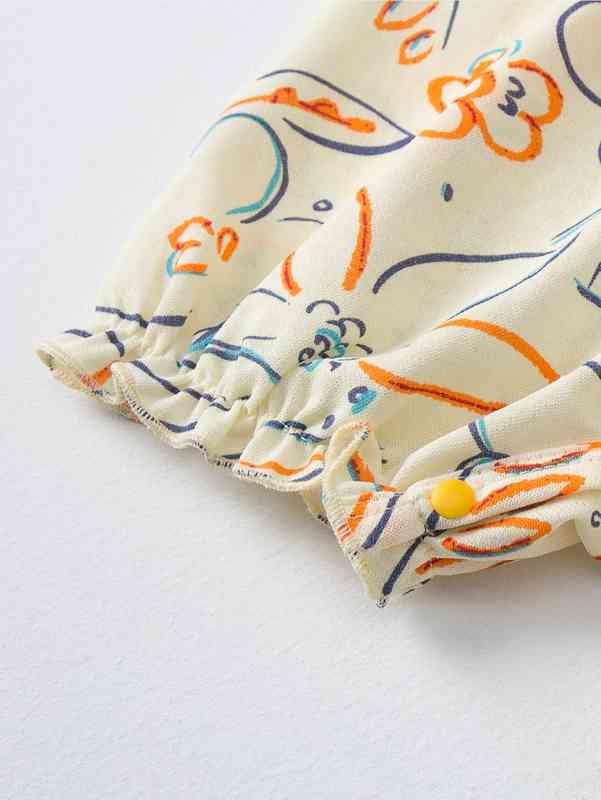 Baby Girl Double Bow Ruffle Plants Print Romper SHE