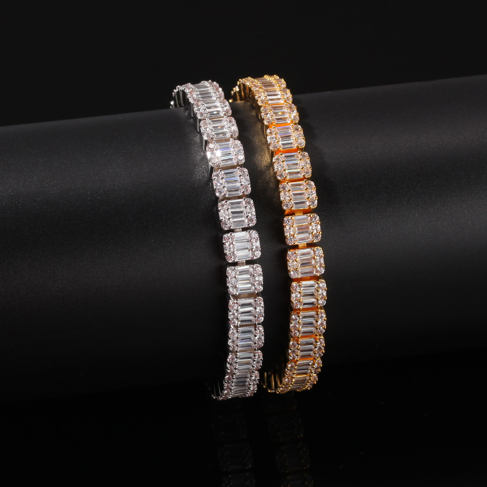Ladder Tennis CZ Iced Out Bracelets Hip Hop Cuban Link Chain Diamond Mens Bracelet Charm Gold Silver Rapper Bangles
