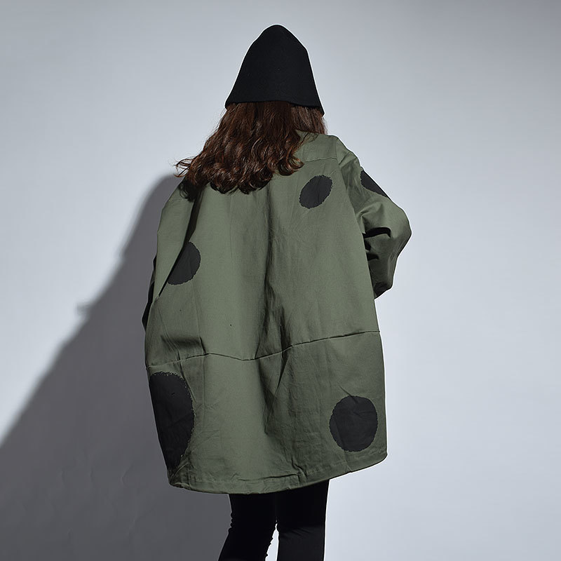 [XITAO] Europe New Arrival Autumn Casual Women Polka Dot Print Stand Collar Coat Female Full Sleeve Loose Jacket LJT3848 201017