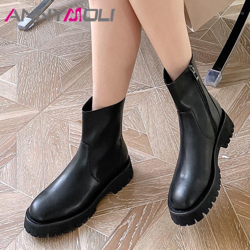 ANNYMOLI Genuine Leather Platform Mid Heel Ankle Boots Women Short Boots Shoes Chunky Heels Zipper Female Autumn Winter 401, Black synthetic lin
ANNYMOLI Genuine Leather Platform Mid Heel Ankle Boots Women Short Boots Shoes Chunky Heels Zipper Female Autumn Winter 401, Black synthetic lin