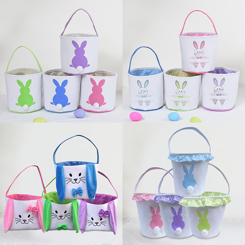 Easter Egg Storage Basket Canvas Bunny Ear Bucket festives favors Creative Easter Gift Bag With Rabbit Tail Decoration Multi Styles WLL1264
