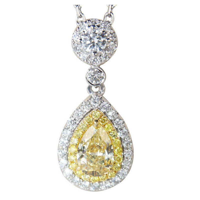 Super Deal Luxury Jewelry 925 Sterling Silver Yellow Topaz CZ Diamond Water Drop Pendant Pear Cut Zircon Women Clavicle Necklace Gift