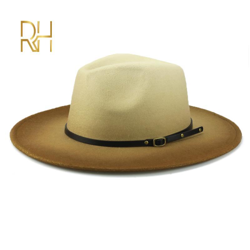 Women Men Woolen Vintage Trilby Felt Fedora Hat With Wide Brim Gentleman Elegant Gradient Color For Lady Winter Autumn Jazz Caps LJ201103