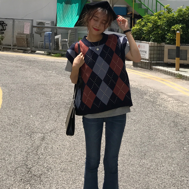 autumn and winter korean style knitted vintage plaid sleeveless vest sweaters womens pullovers womens (C9052) 201030wtt