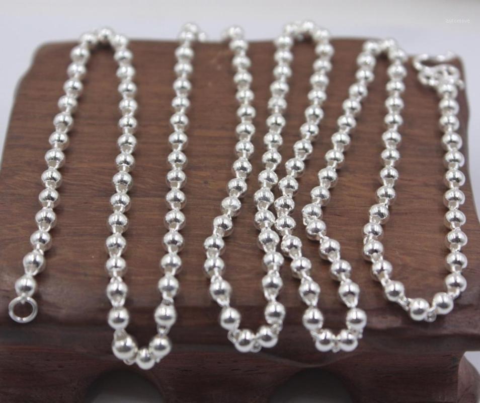 Sterling S990 Silver Luck Smooth Beads Link Chain Necklace 27.5inch 14.53g 3mmW1