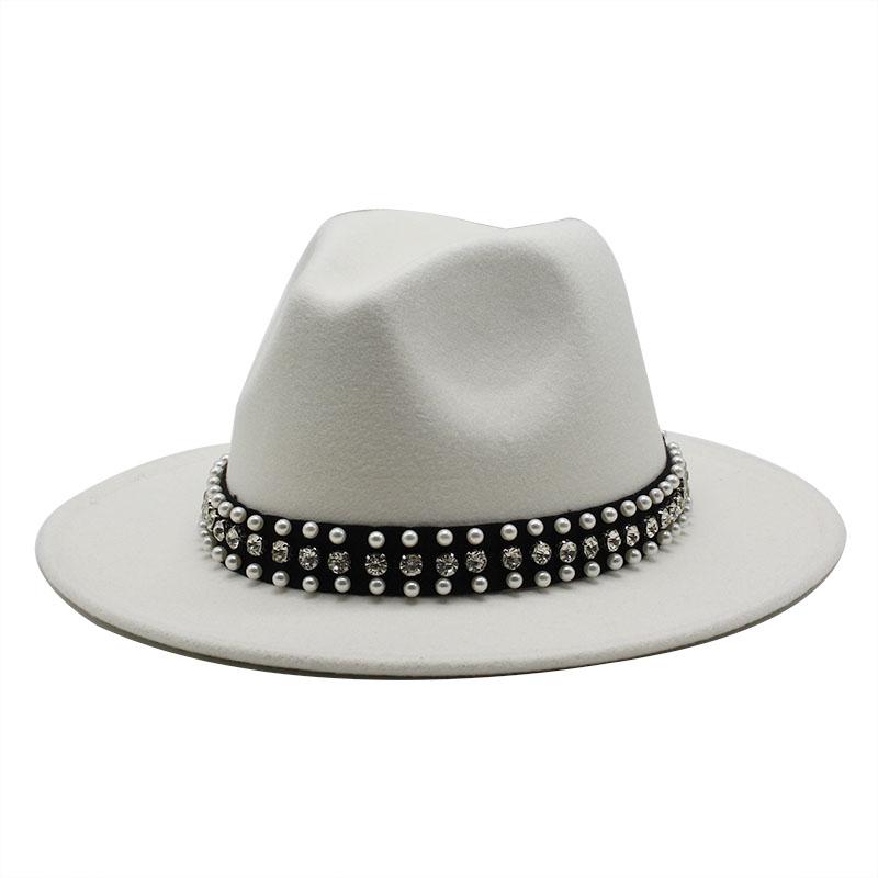 Women men Wool Jazz Fedora Hats Casual Men Women Pearl ribbon Brim Felt Hat white pink yellow Panama Trilby Formal Party Cap
Women men Wool Jazz Fedora Hats Casual Men Women Pearl ribbon Brim Felt Hat white pink yellow Panama Trilby Formal Party Cap
