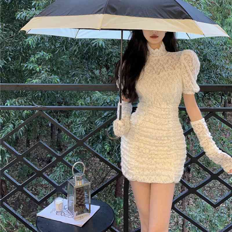Elegant Lace Dress Vintage Ins Fashion Spring Solid High Neck Puff Sleeve Slim Fit Sleeve Fold Female Dresses, Black;gray
Elegant Lace Dress Vintage Ins Fashion Spring Solid High Neck Puff Sleeve Slim Fit Sleeve Fold Female Dresses, Black;gray