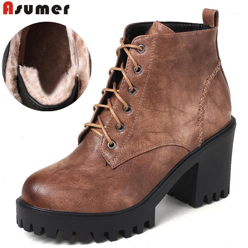 ASUMER Retro winter snow boots women round toe lace up ankle boots square heel platform keep warm ladies drop shipping1, Black
ASUMER Retro winter snow boots women round toe lace up ankle boots square heel platform keep warm ladies drop shipping1, Black