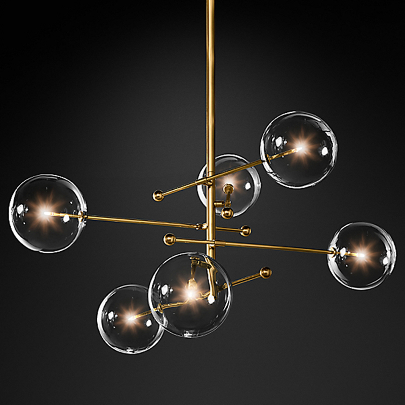 EMS 2020 modern design glass ball chandelier 6 heads clear glass bubble lamp chandelier for living room kitchen black/gold light fixture