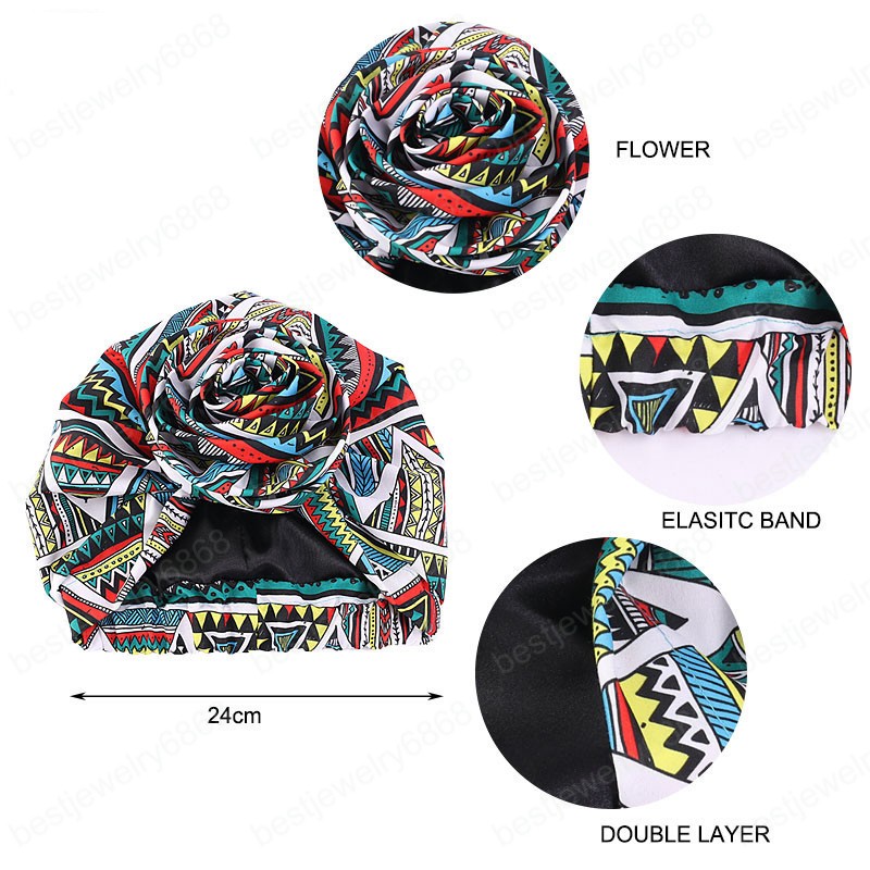 Ethnic Printed Big Flower Headscarf Bonnet Women Turban Hat Turbante Femme Musulman India Hat Islamic Head Wrap Turban Fashion