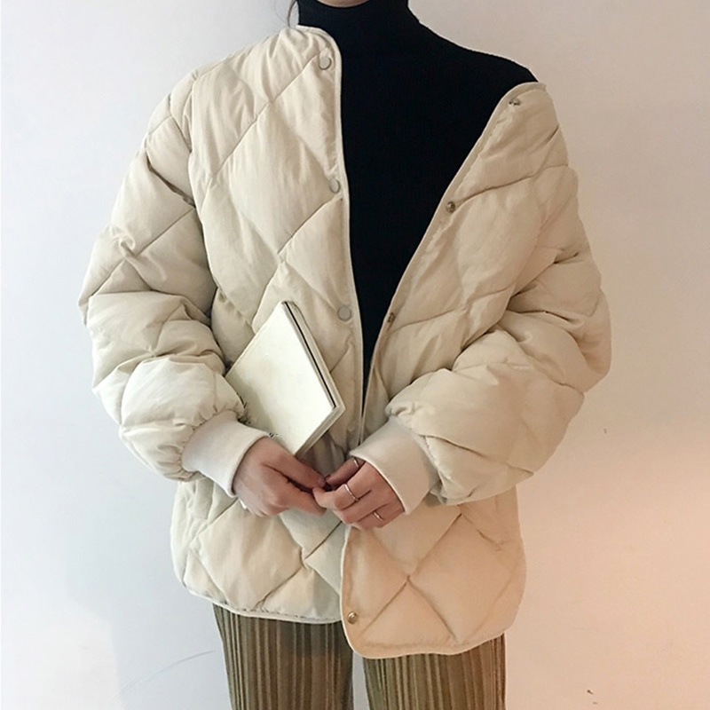 Diamond Lattice Solid Thicken Women's Parkas Winter Single Breasted Mandarin Collar Female Jacket Fashion Casual Ladies Parka 201019