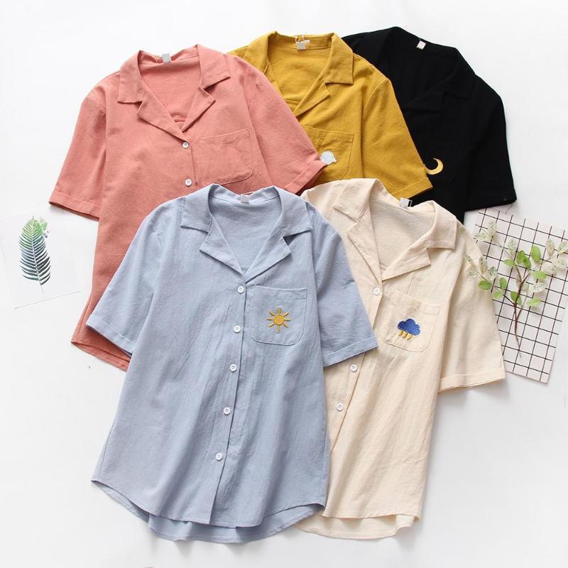 Women's Blouses & Shirts Women Solid Color Short Sleeve Weather Sign Embroidered Cotton Shirt T-shirt, White
Women's Blouses & Shirts Women Solid Color Short Sleeve Weather Sign Embroidered Cotton Shirt T-shirt, White