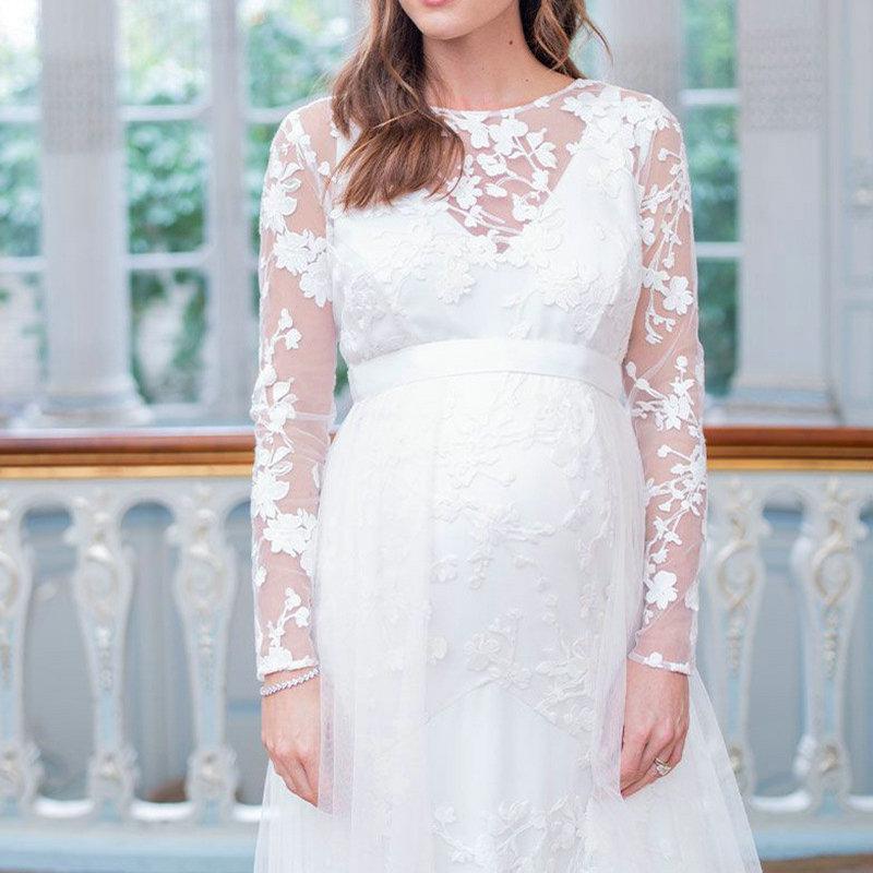 Maternity Dresses Maternity Dresses for Baby Showers Long Sleeve lace Pregnant Women Maxi Gown Dress Princess Pregnancy Dress for Photo Shoot H250211