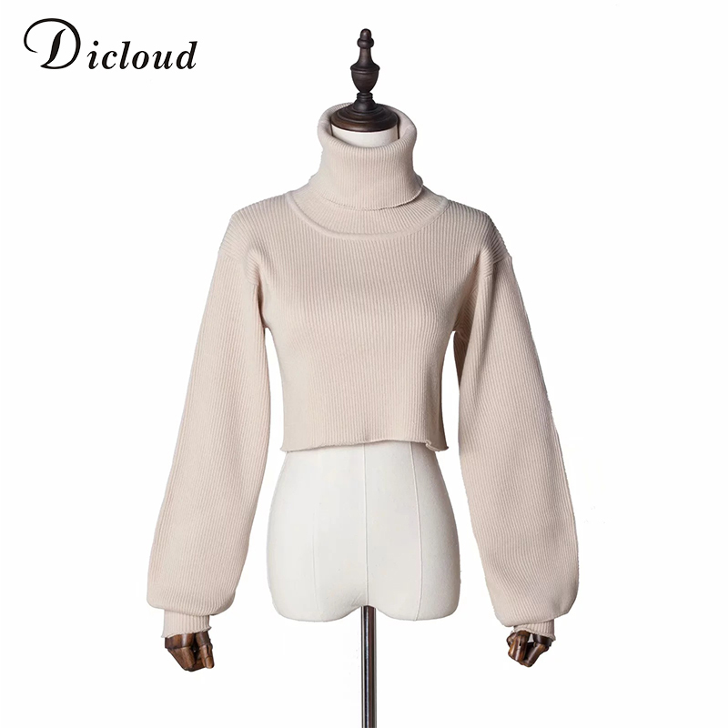 DICLOUD Turtleneck Women Cropped Sweater Winter Oversize Long Sleeve Warm Knitted Pullovers Fashion Streetwear 201221