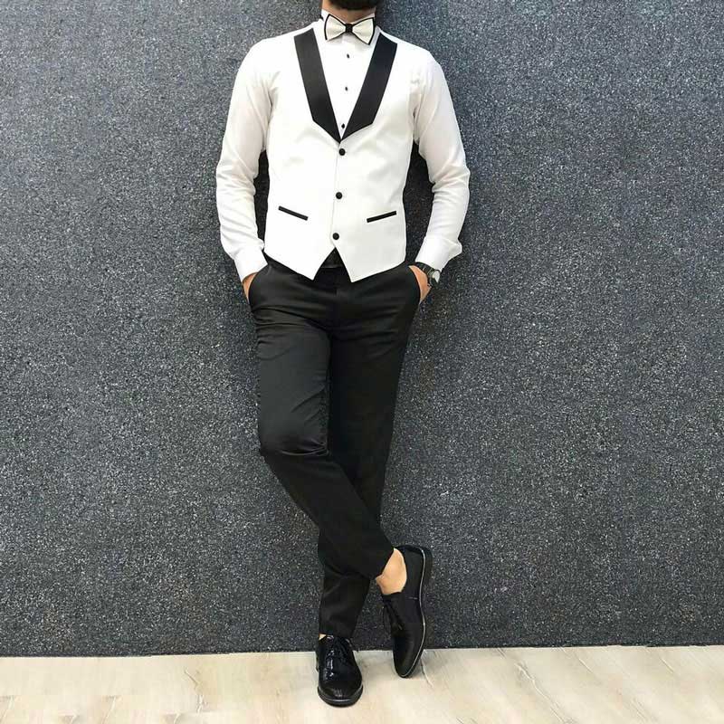 Ivory Suits for Wedding Groom Tuxedo Man Blazer Black Pants Groomsmen Blazer trajes de hombre Terno Masculino 2Piece, White 
Ivory Suits for Wedding Groom Tuxedo Man Blazer Black Pants Groomsmen Blazer trajes de hombre Terno Masculino 2Piece, White