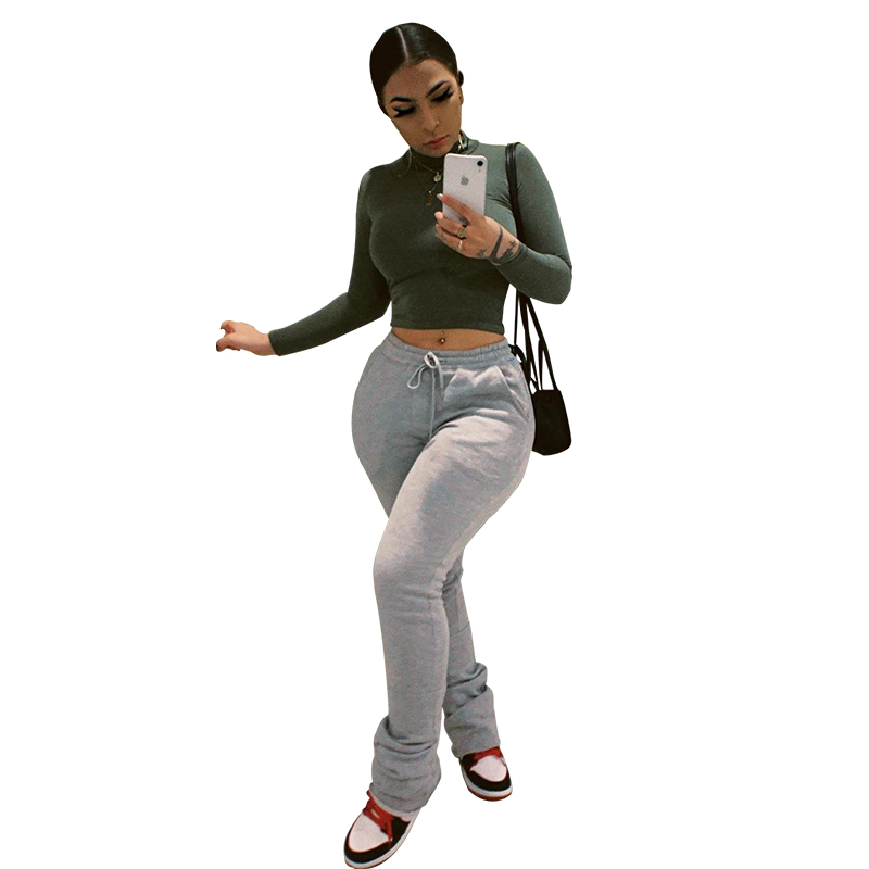 Women Pants Casual Solid Color Capris Drawstring Bell Bottom Flare Yoga Pants Trousers Ruched Workout Jogging Pants