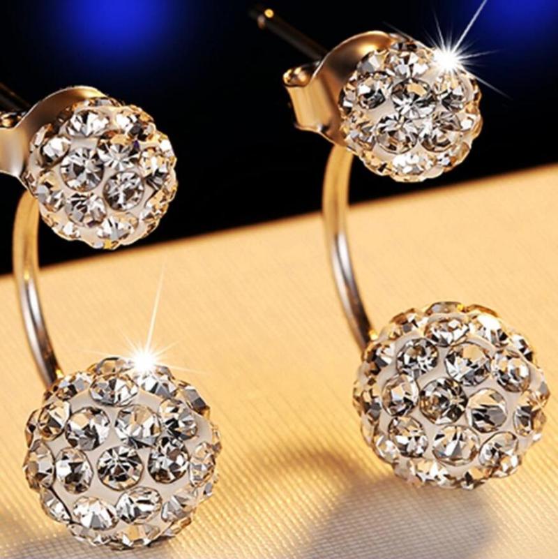 925 sterling silver new Jewelry Women 's Luxury Rhinestone Crystal Ball Stud Earrings Fashion Temperament Stud Earrings