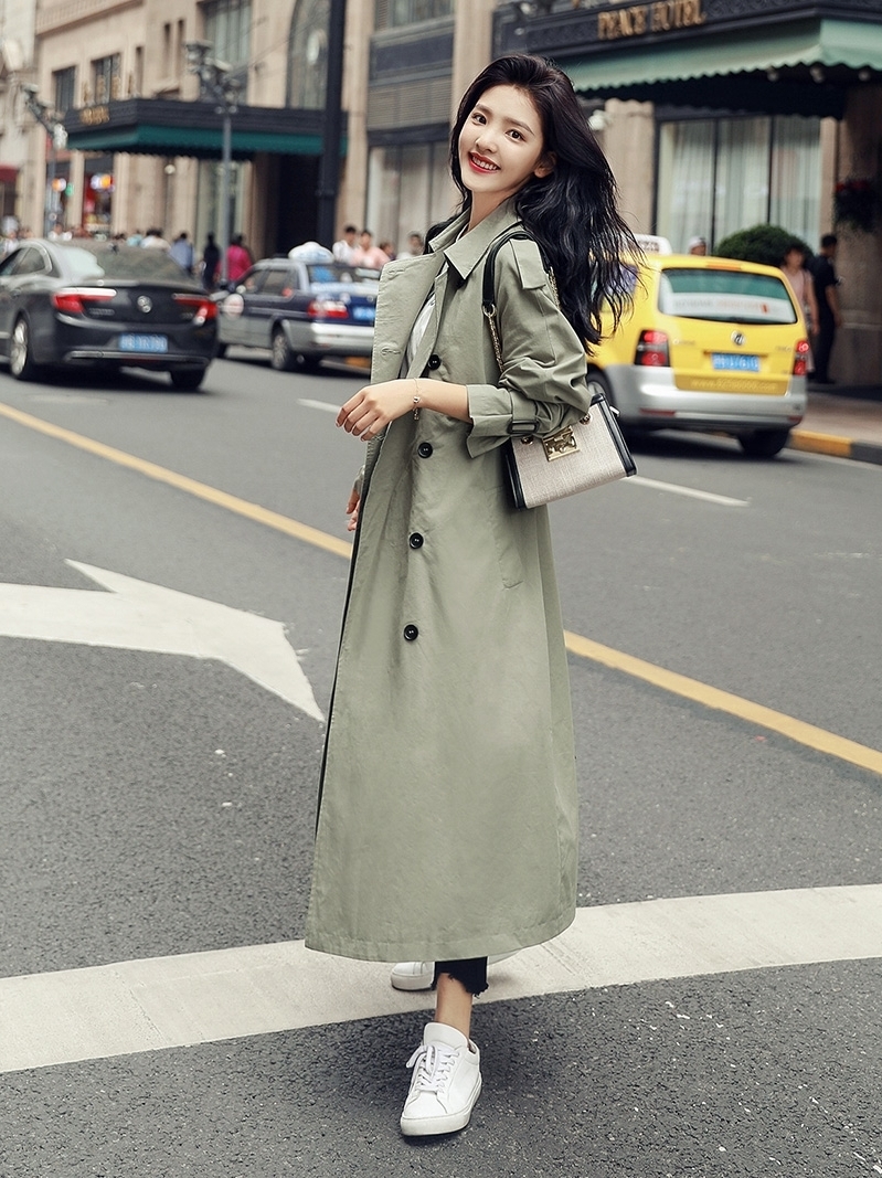 Trench coat new Korean casual loose women's British style over the knee fashion temperament coat tide 201211