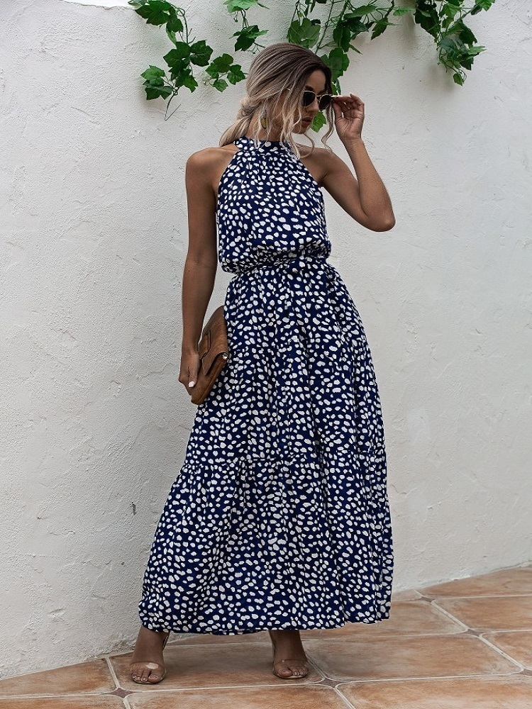 Summer Elegant beach Women Dress long Print Flowers Polkadot strap Ladies Halter boho Dress Vintage party ladies Dress T200604