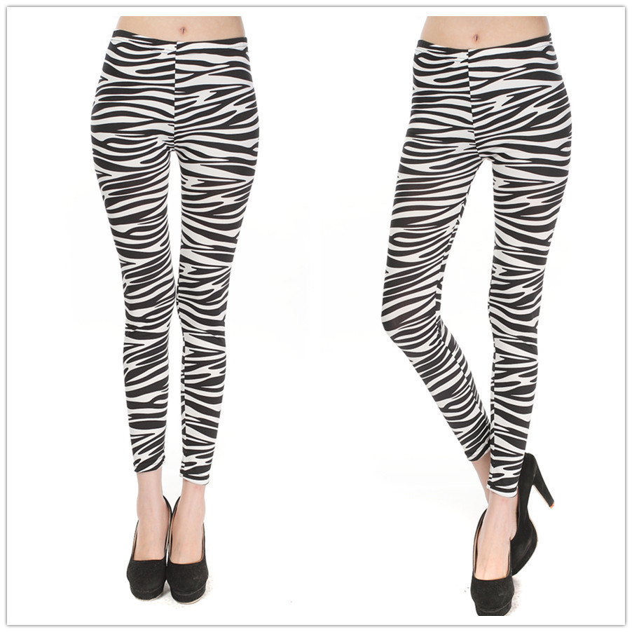 BIVIGAOS Summer New Women's Leggings Zebra-Stripe Print Legins Thin Skinny Leggings Black Milk Slim Leggings Nine Pants Women LJ201006
