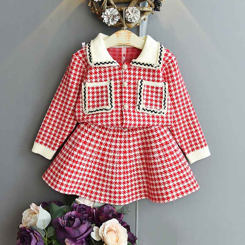 Children Clothing 2020 Autumn Winter Girls Clothes Sets Plaid Knitting Sweater+Skirt Suit Fashion Kids Clothes 2 3 4 5 6 Years Y1107