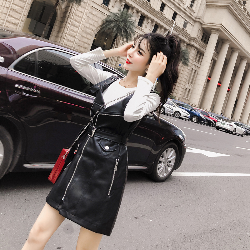 Autumn Winter Women PU Faux Leather Dress with belt V Neck Sexy Slim Retro Black Mini Dress vestido de festa AM06 201126