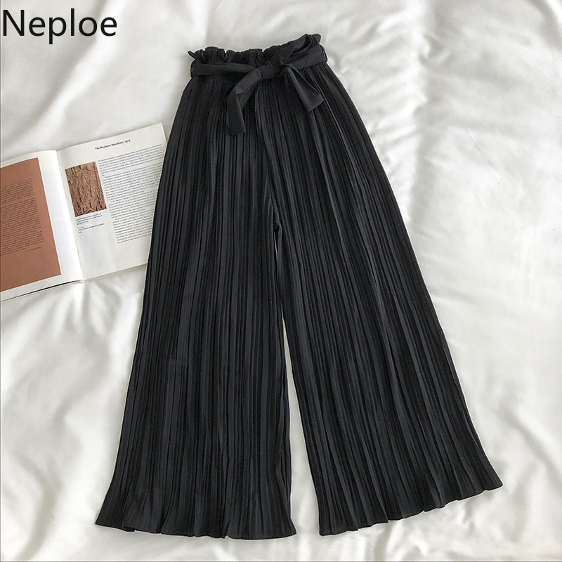 Neploe Chiffon Sping Summer Bandage Women Pants Solid Bow Pleated 2020 Pantalon Femme Casual Simple Ropa Mujer Loose 1C893 T200422