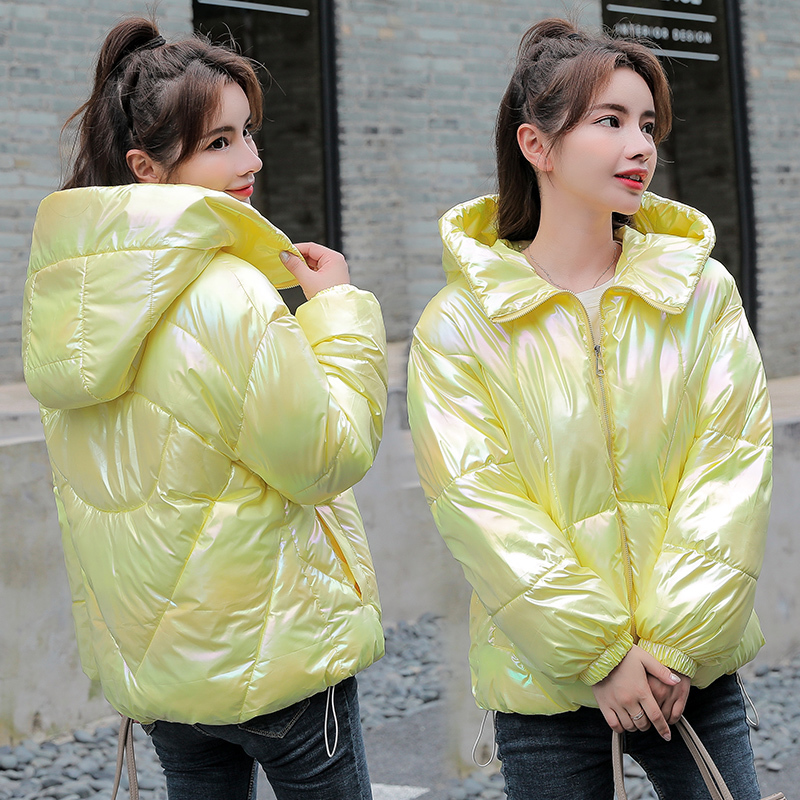 Women Winter Jacket Coats Hooded Tie dye Shiny Fabric Parkas Thick Warm Down Cotton jackets Zipper Padded Pocket Cold Outwear 201027