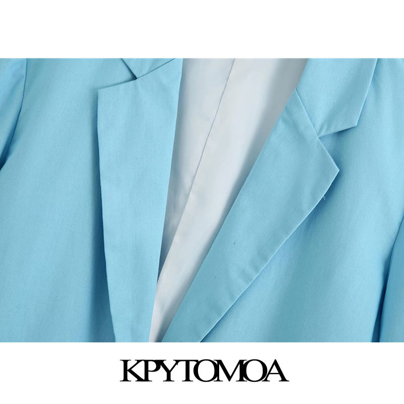 KPYTOMOA Women Fashion Single Button Long Style Blazers Coat Vintage Notched Collar Sleeve Female Outerwear Chic Tops 201114