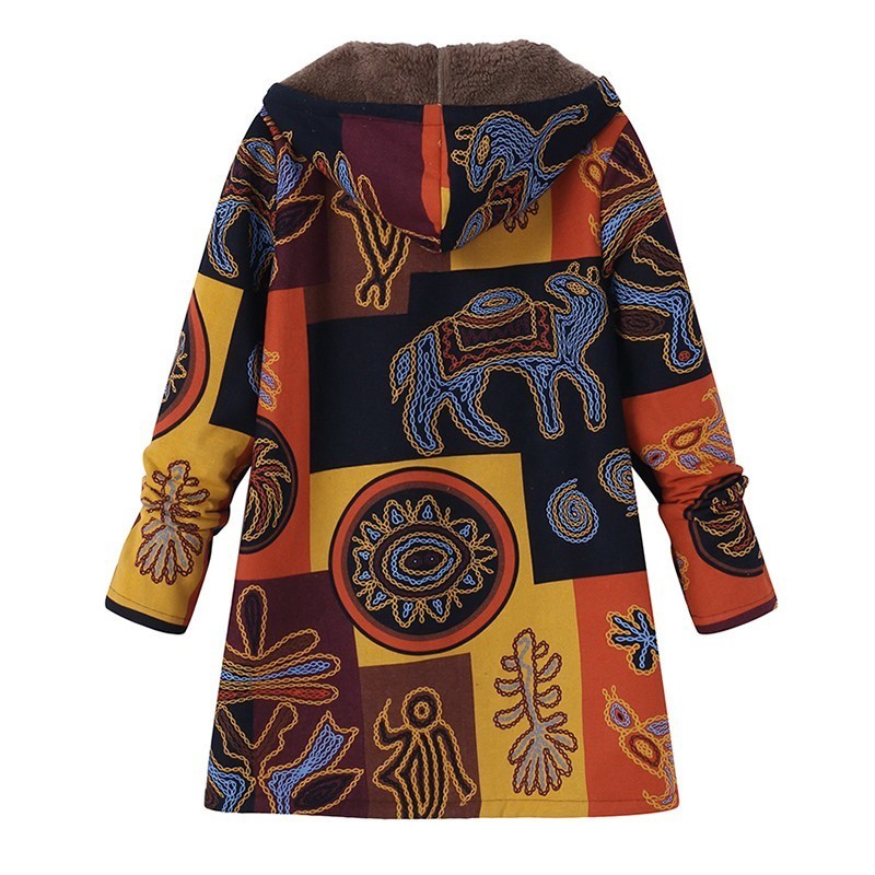 ZANZEA 2019 Casual Fashion Winter Hooded Long Sleeve Fluffy Warm Coat Women Plus Size L 5XL Retro Ethnic Printed Fur Outerwear T200111